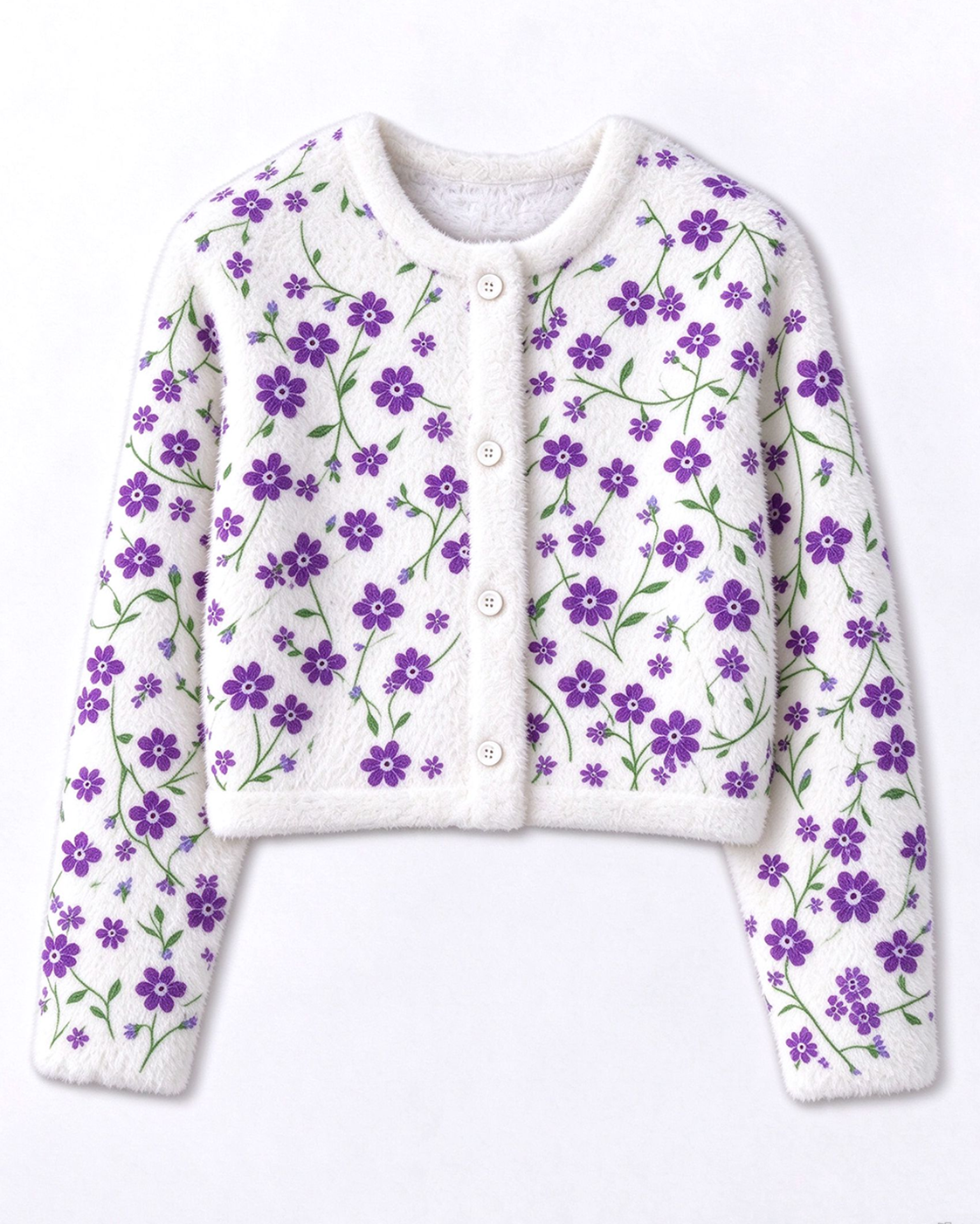 Purple Floral Cropped Feather Cardigan – Bramblejoy