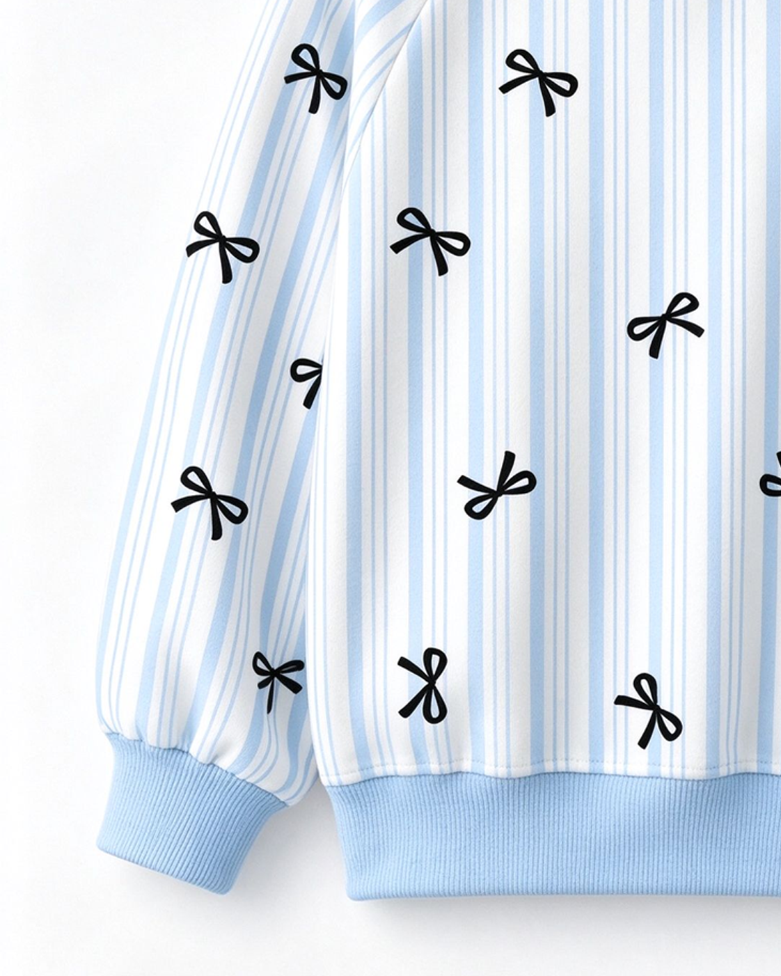 Girls Blue Striped Sweatshirt Black Bow Print Sweatshirt – Bramblejoy