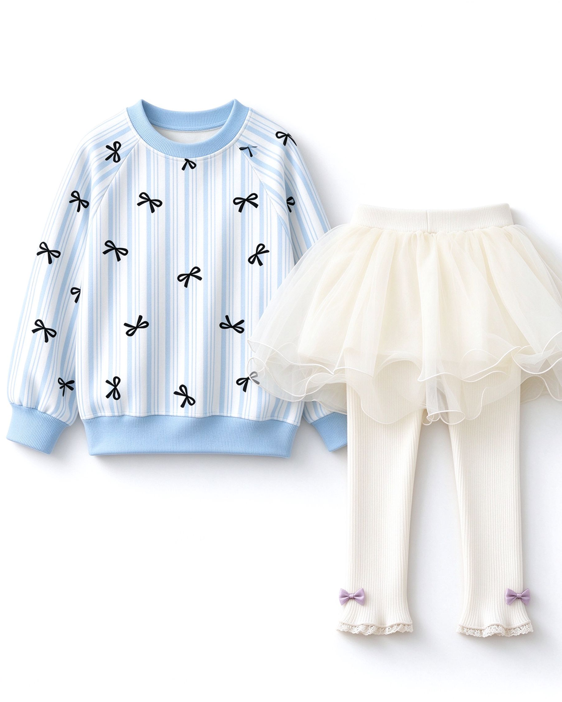 Girls Blue Striped Sweatshirt Black Bow Print Sweatshirt – Bramblejoy
