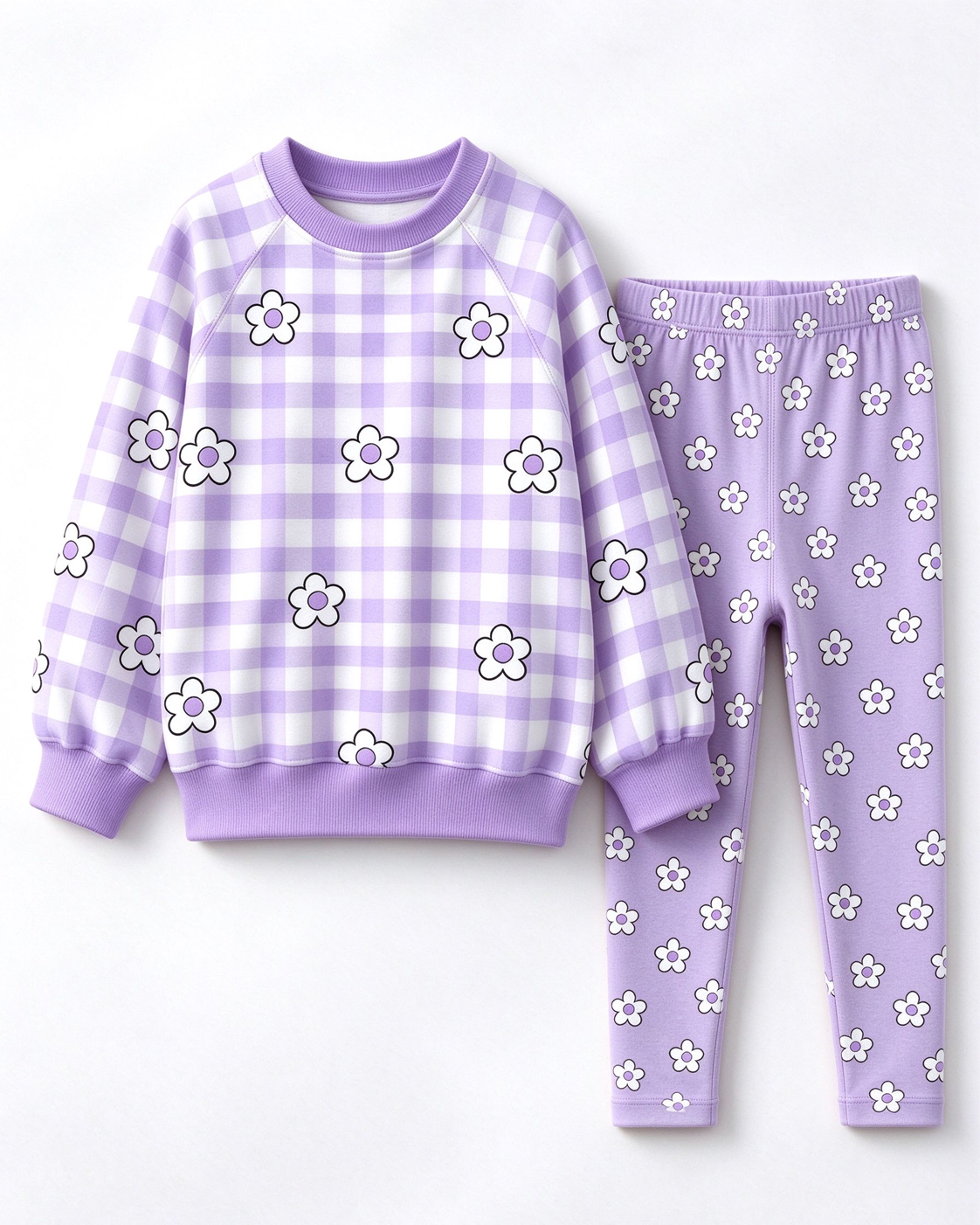 Girls Purple Gingham Daisy Print Long Sleeve Sweatshirt – Bramblejoy