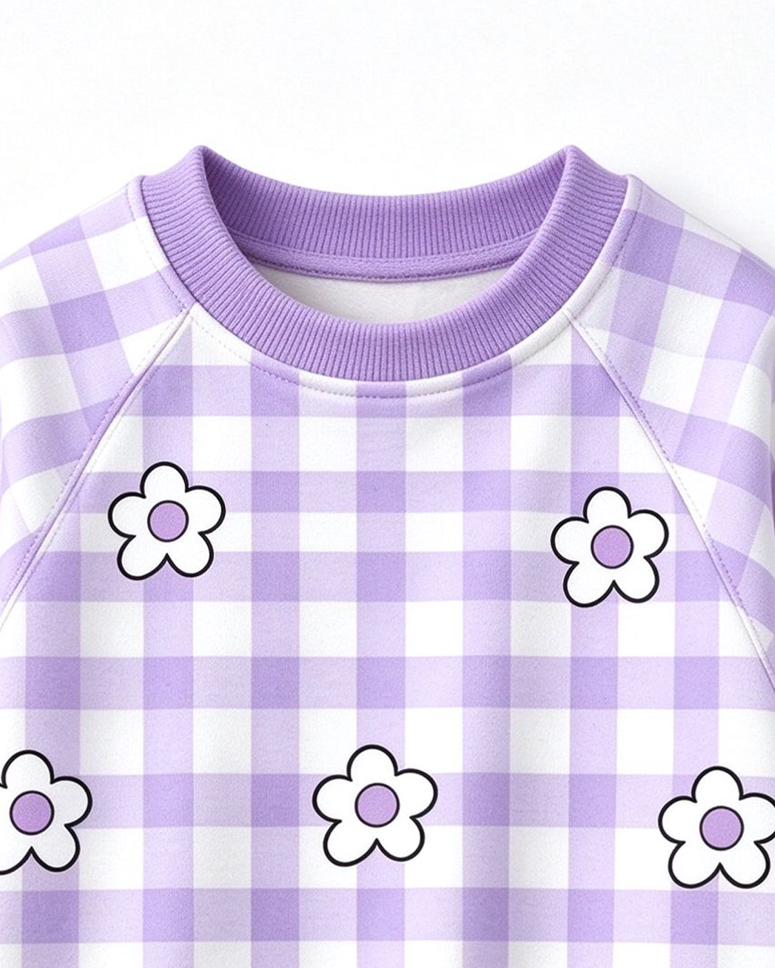 Girls Purple Gingham Daisy Print Long Sleeve Sweatshirt – Bramblejoy